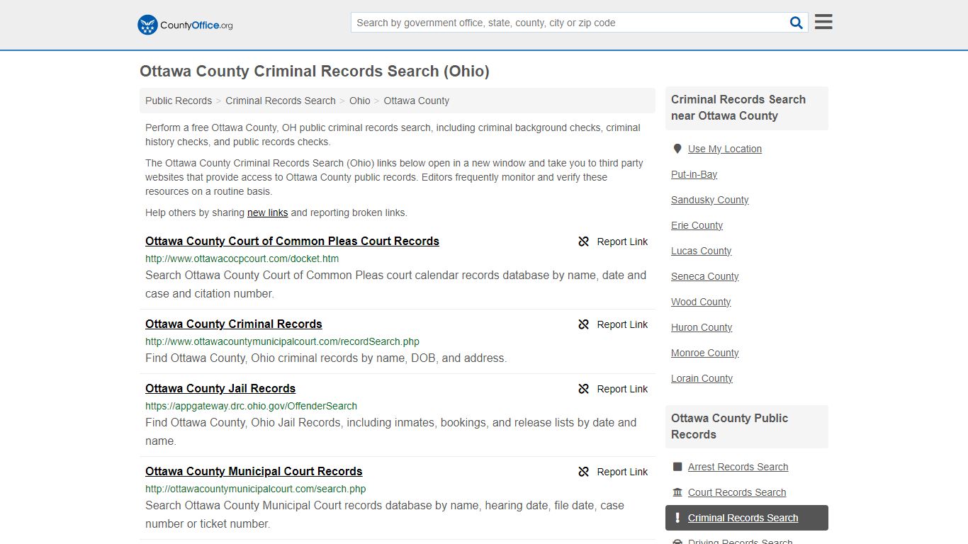 Ottawa County Criminal Records Search (Ohio) - County Office