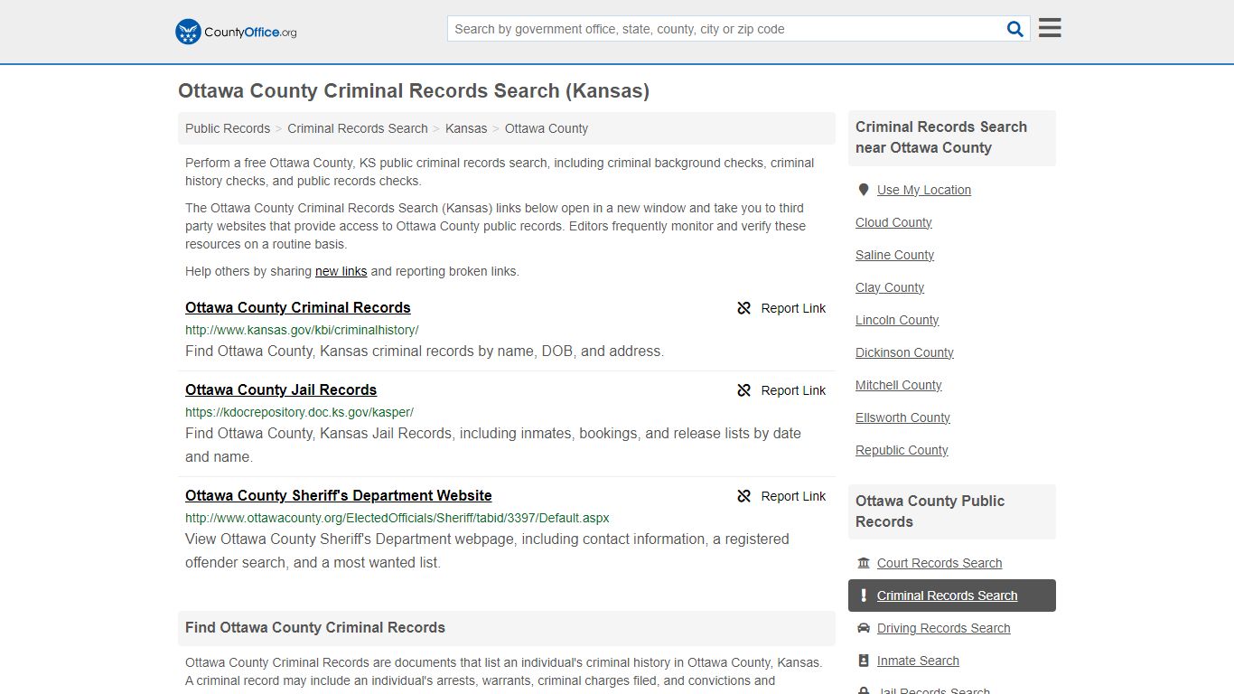 Ottawa County Criminal Records Search (Kansas) - County Office