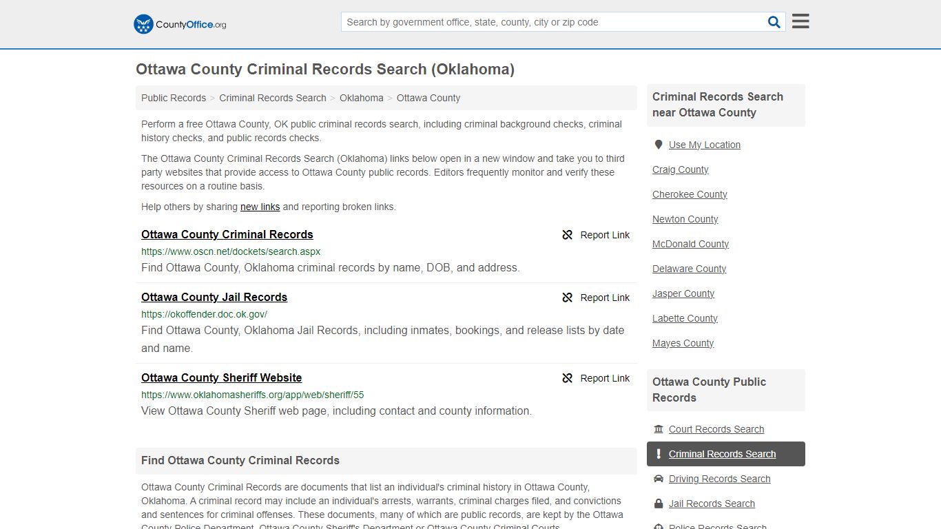 Ottawa County Criminal Records Search (Oklahoma) - County Office